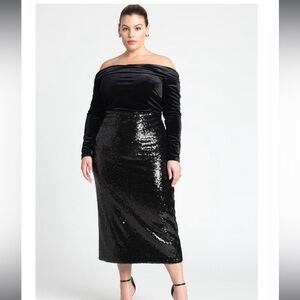 Eloquii Black Velvet & Sequin Midi Dress